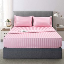 Lanest Housing Satin-Silk Sheets Queen Size Bed Set, Pink Soft Cooling Deep Pock