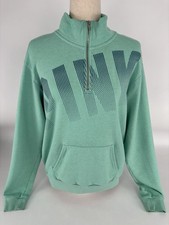 Victoria Secret Pink Green 1/4 Zip Pocketed Sweatshirt Women  s Size Small