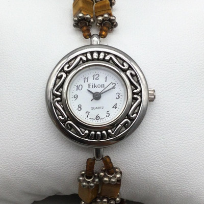 Eikon Watch Womens Beaded Bracelet 26mm Silver Tone Toggle Clasp New Battery 8''