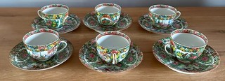 Harlequin Set Chinese Export Rose Medallion Porcelain Cups & Saucers Republic