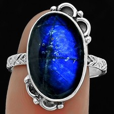 Blue Fire Labradorite - Madagascar 925 Sterling Silver Ring s.8.5 Jewelry R-1103