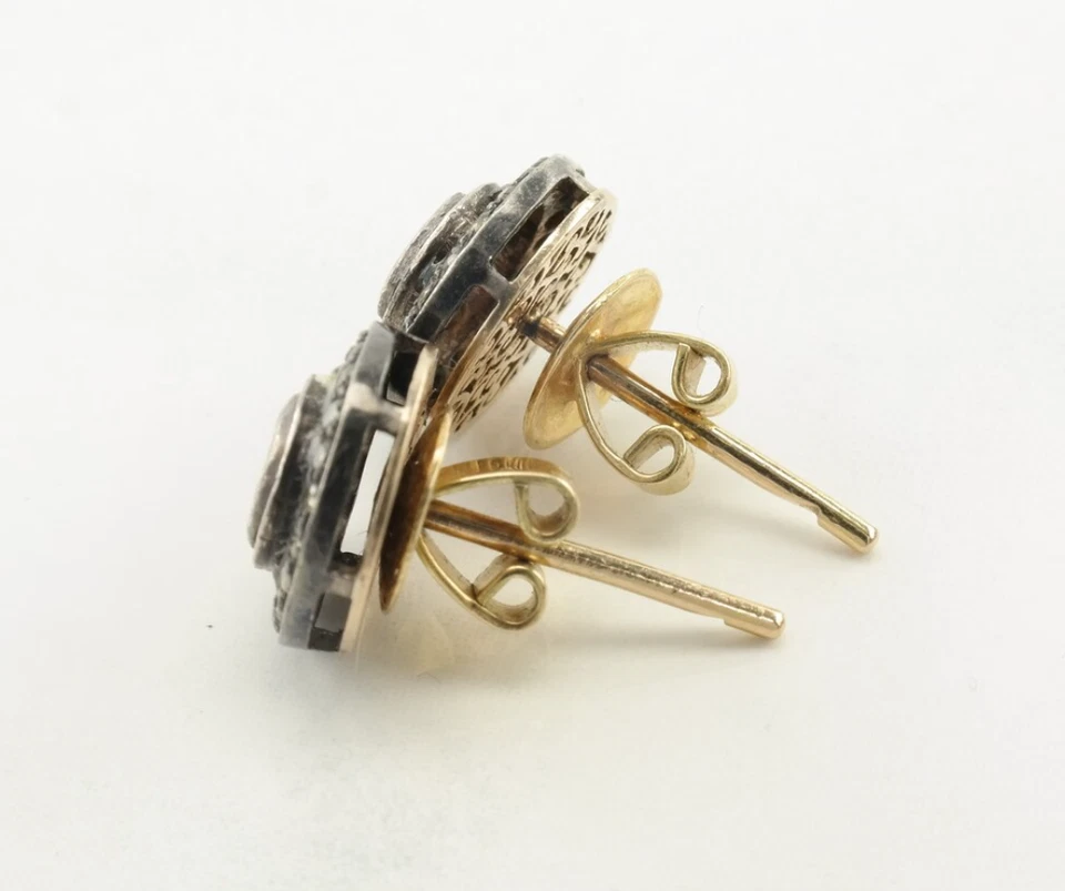 Серьги-гвоздики из серебра 925 пробы с бриллиантами подлинная розовая огранка полки и паве - Изображение 3 из 4