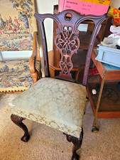Victorian Splat Back Mahogany Chippendale Style Chair - Ball And Claw Front Feet
