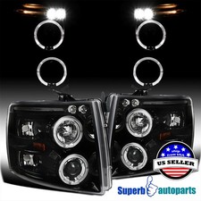 Fits 2007-2014 Chevy Silverado Polished Black Halo Projector Headlights Led Bar
