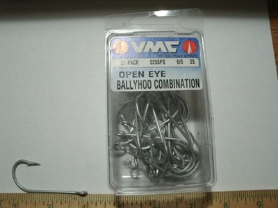 VMC 5255PS Size 6/0 Siwash Open Eye Ballyhoo Fish Hooks Pack of 25- NEW