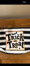 Halloween Trick or Treat Bag Black White Orange Striped Seasonal Collectible