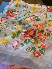Scarf Hand Rolled Pure Silk Made in Japan Sheer Floral 31"x35"