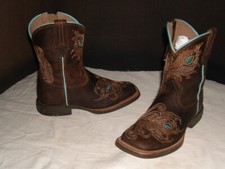 Ariat Wiggle Room Boots Western KIDS Sz. 10 Brown/Beige/Teal Embroidered Leather