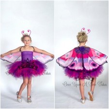 Girls Butterfly Costume, Kids Pink Purple Costume, Childrens Tutu Dress Wings