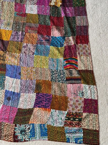Taj Hotel Kantha Colorful Patchwork Silk Rayon Throw Blanket 58x82 - Picture 7 of 8