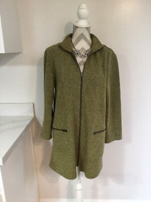 Carol Anderson Womens S Zip Up Wool Poly Stretch Coat Jacket Marled Olive Green