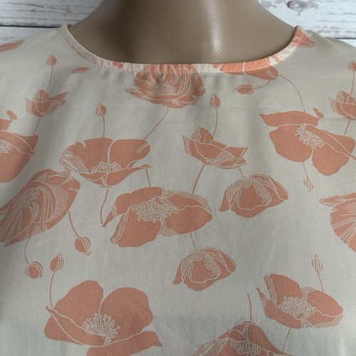 Worthington Sleeveless Blouse Petite Medium Cream Peach Floral Print Tie Waist - Picture 2 of 12