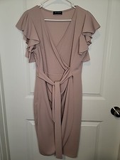 Oten Dress Faux Wrap Sheath Cocktail Career Ruffle Sleeves Large (Pre-Owned)