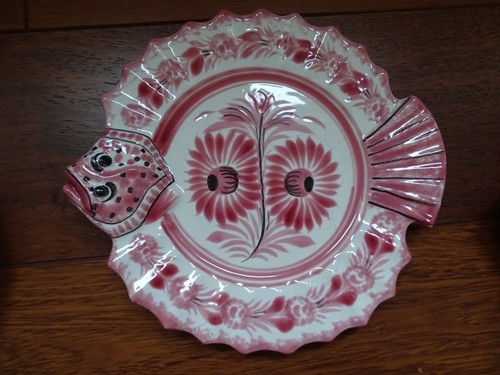 VINTAGE 6 AMAZING FISH PLATES CERAMIC HENRIOT QUIMPER FRANCE COLOR PINK - Picture 4 of 14