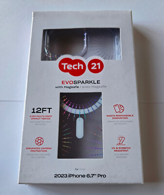 NEW OEM Tech21 EVO SPARKLE Magsafe Case for Apple iPhone 15 Pro Max -LUNAR CLEAR