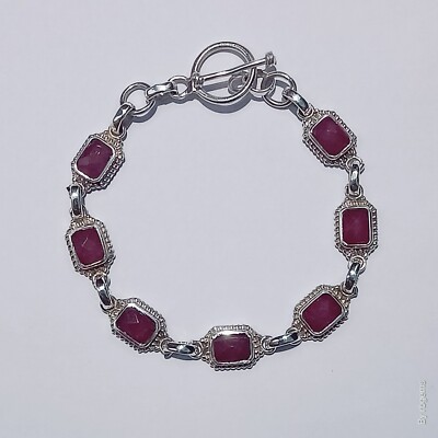 Stepwise Ruby pink Chalcedony Gemstone 925 silver handmade Bracelet for birthday