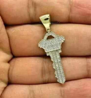 2.00Ct Round Cut Real Moissanite Key Charm Pendant 14K Yellow Gold Plated Silver