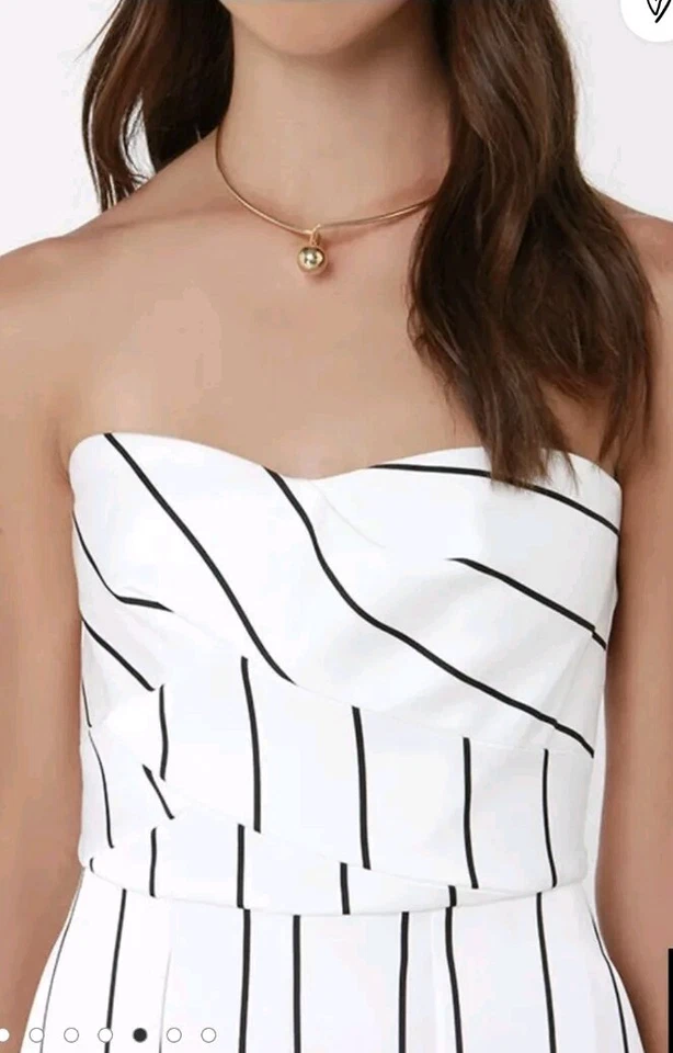 $209 KEEPSAKE Forget You Mono Blanco Rayas Sin Mangas Pierna Ancha Alfombra Roja Foto 2 de 4