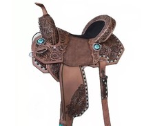 Deep Seat Western Horse Barrel Saddle Tack Set Roughout Leather 10-18" Free Ship