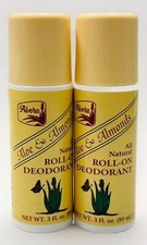 2 alvera aloe  almonds all natural roll-on deodorant 3oz ea