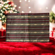 Pier 1 Set 6 Placemats Holiday Christmas- Gold Burgundy Green Stripe Ornate