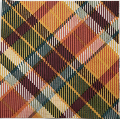 two Individual Fall Autumn Plaid beverage paper napkins decoupage Orange Blue