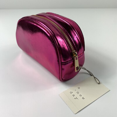 Womens Faux Leather Clutch Purse Wallet A New Day Metallic Pink  Zippered Girls
