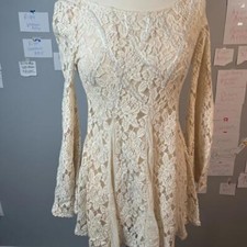 Free People Beaded Cream Lace Dress Boho Women  s XS