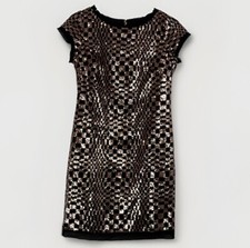 Eliza J Rose Gold Sequin Party Cocktail Mini Dress Women 4 Checkered NYE