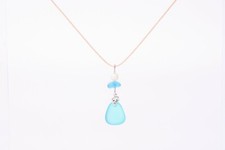 Handmade Beach Sea Glass Pendant Waxed Cord Necklace with Silver Leaf
