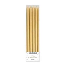 ON THE WALL&reg; PARTYWARE - 16PK TALL SLIM GOLD CAKE CANDLES WITH HOLDERS &pound;2.95