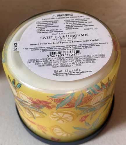 Bath Body Works SWEET TEA & LEMONADE Candle Scented 3 Wick 14.5 oz NEW 2025 - Picture 4 of 4