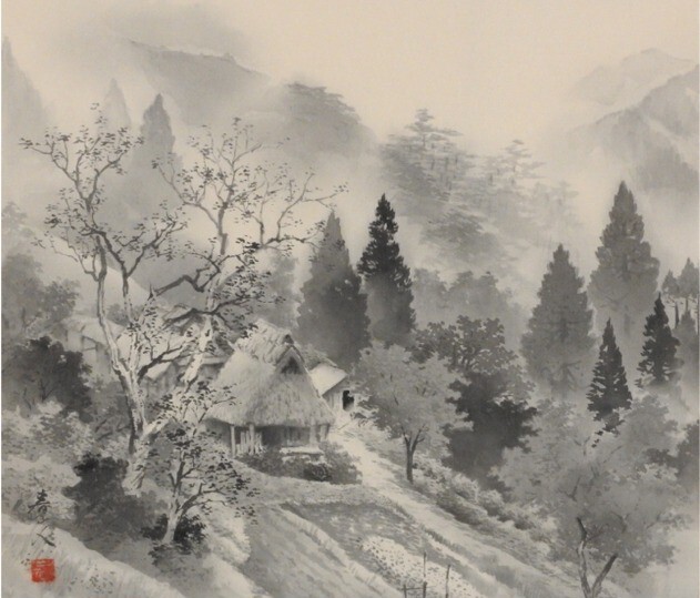 JAPANESE PAINTING HANGING SCROLL JAPAN LANDSCAPE Vintage Original