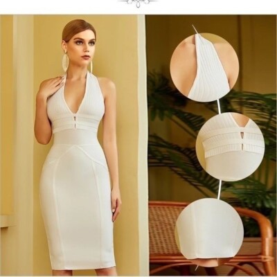 sachin and babi light blue dress Halter Bodycon Bandage Dress Sexy Hollow Out Backless white