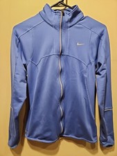 Nike Womens Running Dri-Fit Pewter Blue Double Zipper Jacket Sz XS Handwarmers