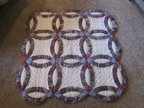 HomeMade Quilt Double Wedding Rings Wall Hanging pr Throw Blanket Square #t20 - Picture 2 of 8