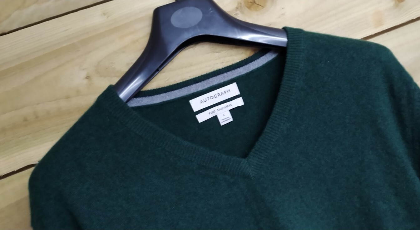 Preloved M&S Mens Autograph Pure Cashmere Teal Green VNeck Jumper (RRP