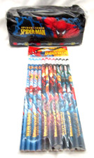 Unisex Spiderman Black Pencil Case Pouch  12 Spiderman Character Pencils-New v6