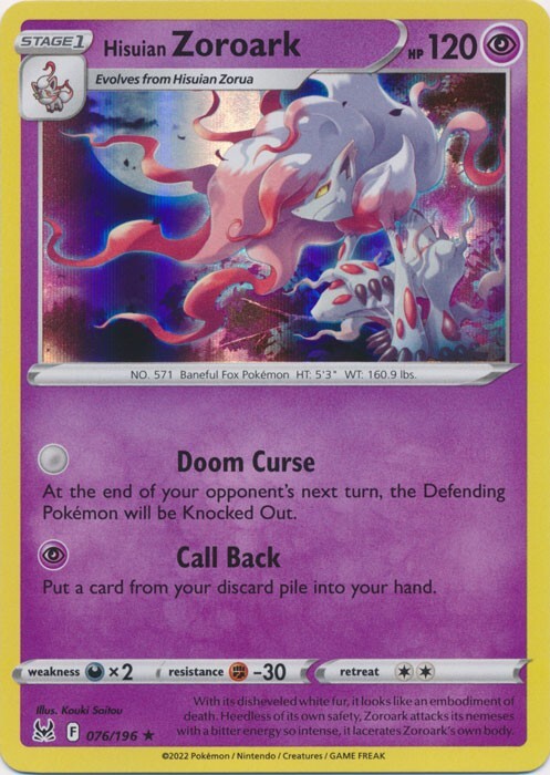 Holo  Hisuian Zoroark - 076/196 Lost Origin Rare Pokemon TCG