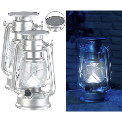 Lunartec 2er-Set Dimmbare High-Power Solar-LED-Sturmlampe, 200 lm, 3 W, silbern