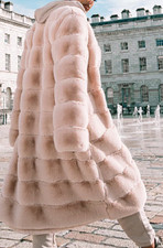 Prettylittlething Long Faux Fur Coat Pink Size 12  Height 45"