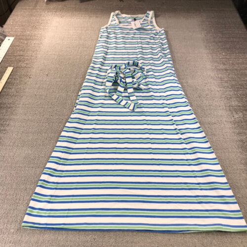 Lacoste Dress Womes 36 Long Striped Tank Top Blue Green Stripe Maxi Belted