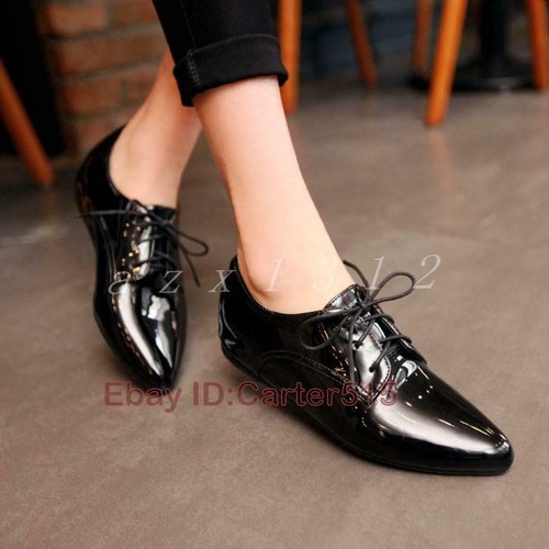 Ladies Pointy Toe Lace Up Formal Flats 