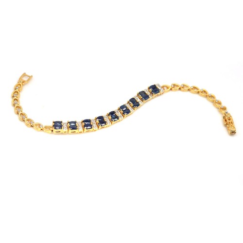 Gemstone Blue Sapphire (Kanchanaburi) & Zircon Bracelet 7.5" 925 Sterling Silver - Picture 4 of 5
