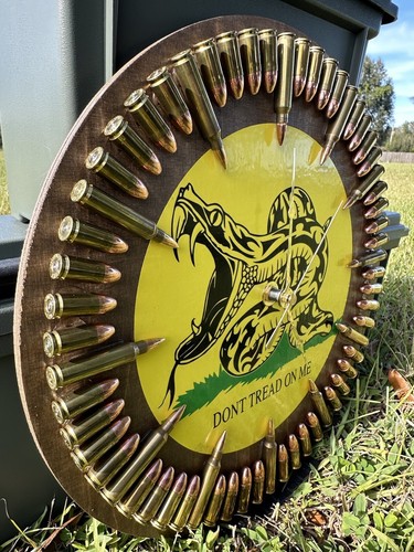Gadsden Flag Contemporary-Don’t Tread On Me- in Oak 12 Inch Clock 9mm/5.56 Inert - Picture 4 of 9