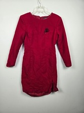 J.G. Hook Sheath Dress Womens 8 Red Wool Blend Long Sleeve Round Neck Back Zip