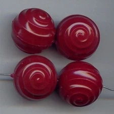 6 VINTAGE WINE ACRYLIC 22mm. DECO SWIRL ROUND BEADS 6913