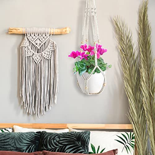  2 Pack 35 Inch Macrame Plant Hanger (Ivory) Indoor Hanging Planter Basket 