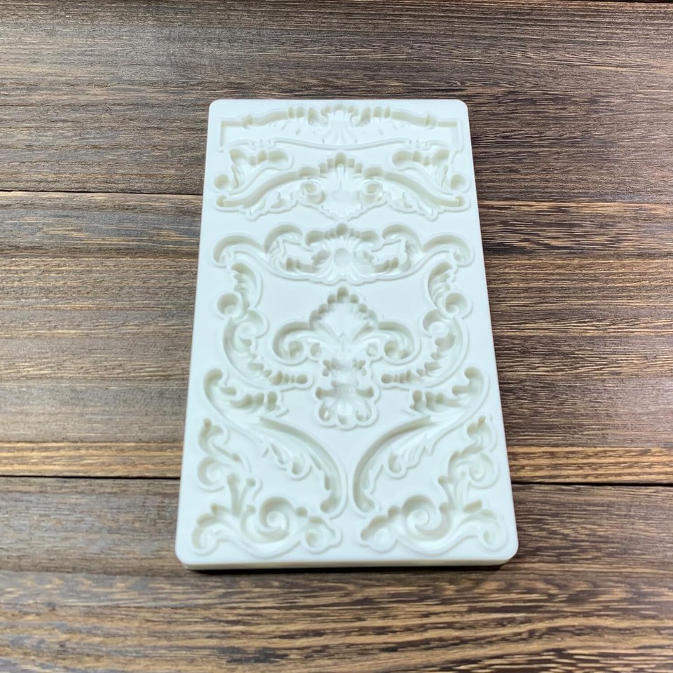 Sijiangmold Barokke Fondant Mallen Curlicues Scroll Kant Siliconen Mal Relief Bloem Mold Filigraan Mal Voor 3D Gebeeldhouwde Cupcake Topper Cake Decorating Candy Polymeer Klei Chocolade Gom Pasta Set