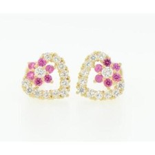 14K Yellow Gold Stud Heart Shape CZ Stud Earrings